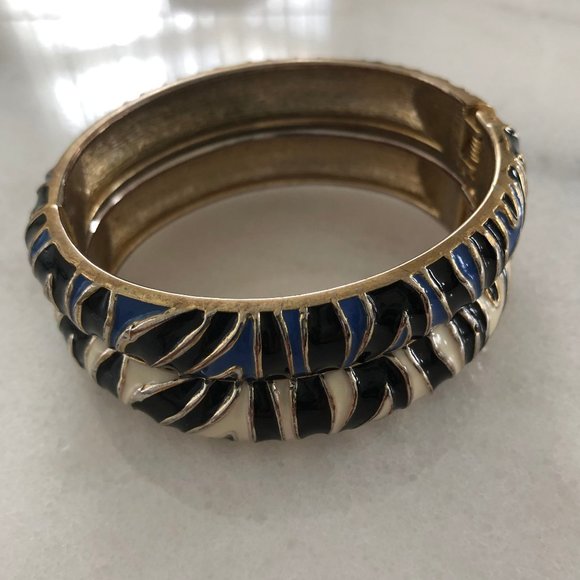 KJL original Blue Gold Black Tiger Print Bangle - Picture 7 of 9